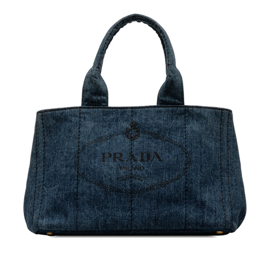Prada Canapa Logo Denim Satchel (SHG-zkv8iu)