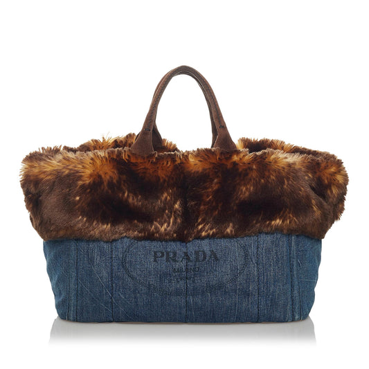 Prada Canapa Logo Denim Tote Bag (SHG-34089)