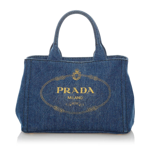 Prada Canapa Logo Denim Tote (SHG-30696)