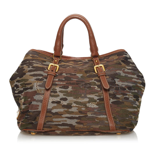 Prada Canapa Logo Printed Canvas Satchel (SHG-31274)