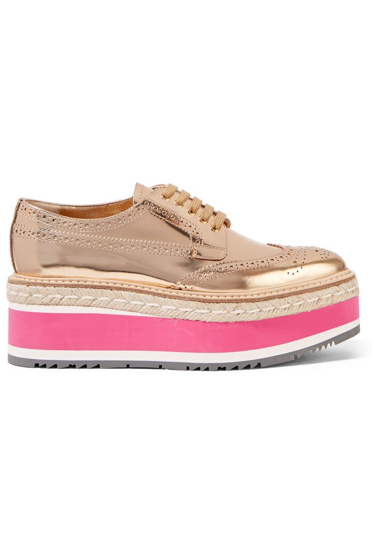PRADA Metallic Gold Oxford Platform Shoes