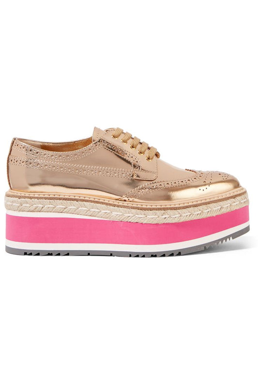 PRADA Metallic Gold Oxford Platform Shoes