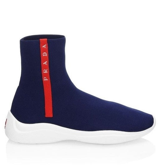 PRADA LOGO TECH KNIT SOCK BOOTIE