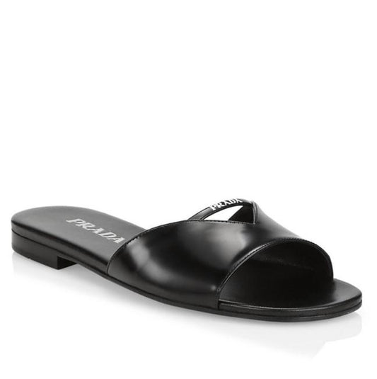 PRADA BRUSHED LEATHER CUT OUT SLIDES