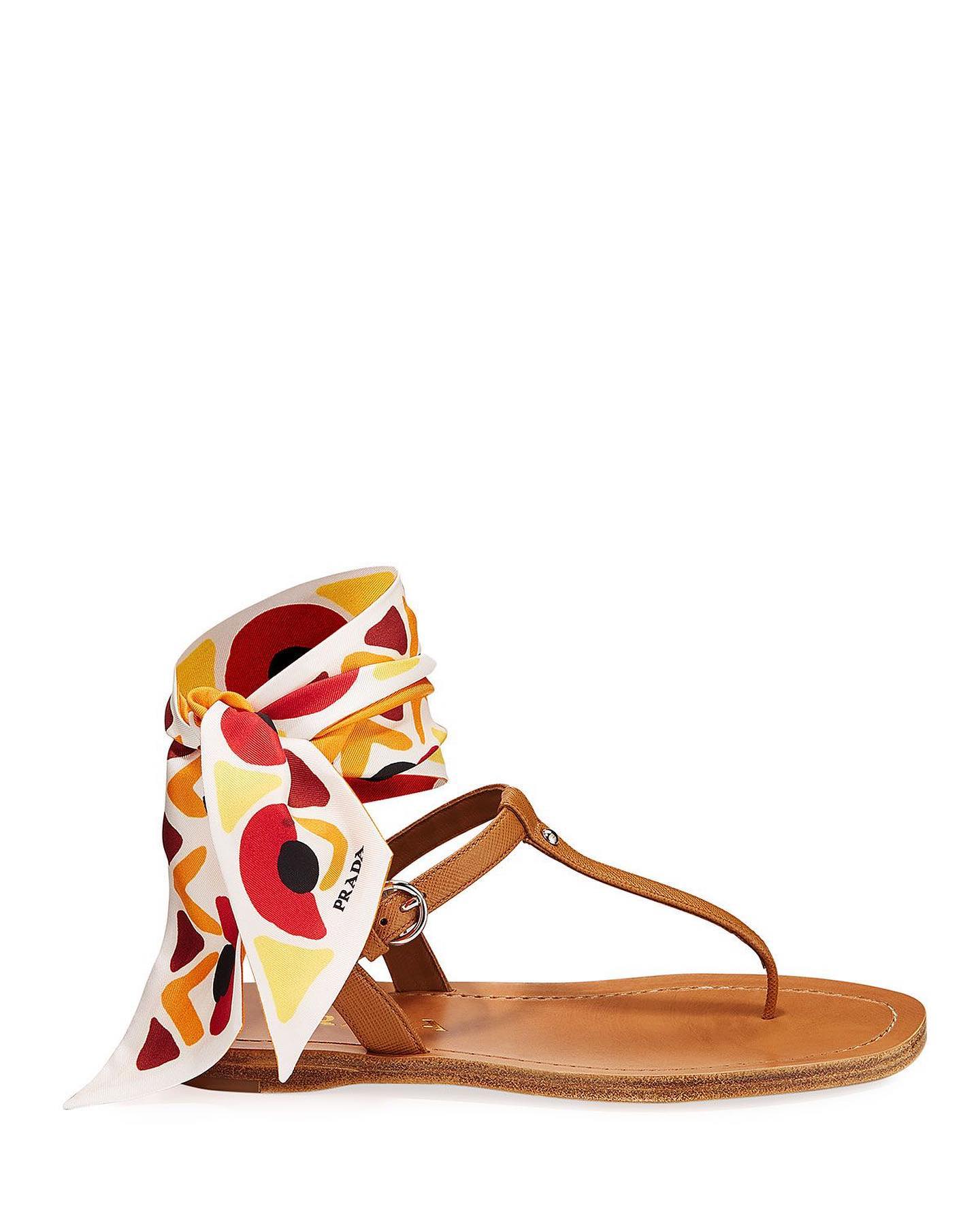 Prada Saffiano Leather Sandals With Scarf Tie