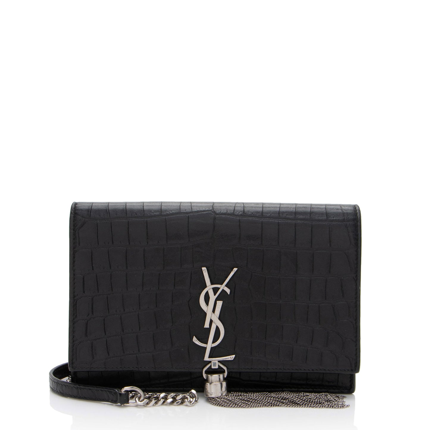 Saint Laurent Croc Embossed Leather Monogram Kate Tassel (SHF-fsD46M)