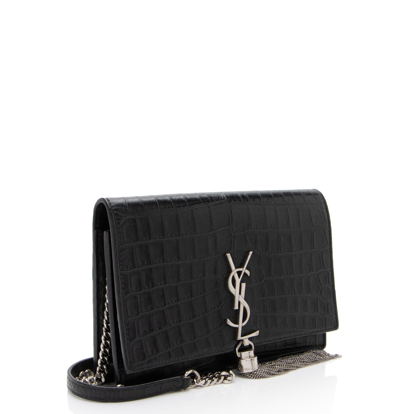 Saint Laurent Croc Embossed Leather Monogram Kate Tassel (SHF-fsD46M)