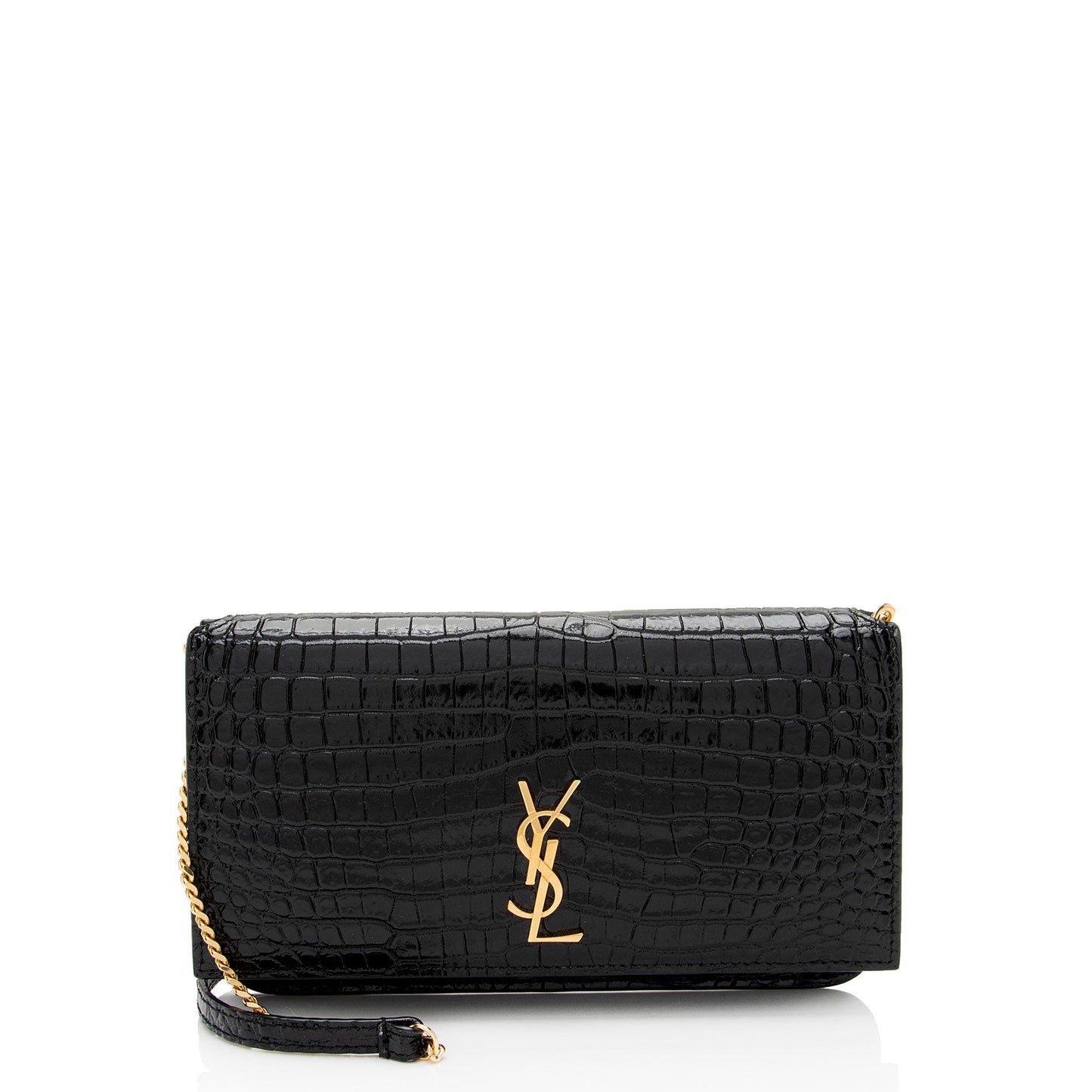 Saint Laurent Croc Embossed Monogram Phone Holder Shoulder Bag (SHF-EFRcxI)