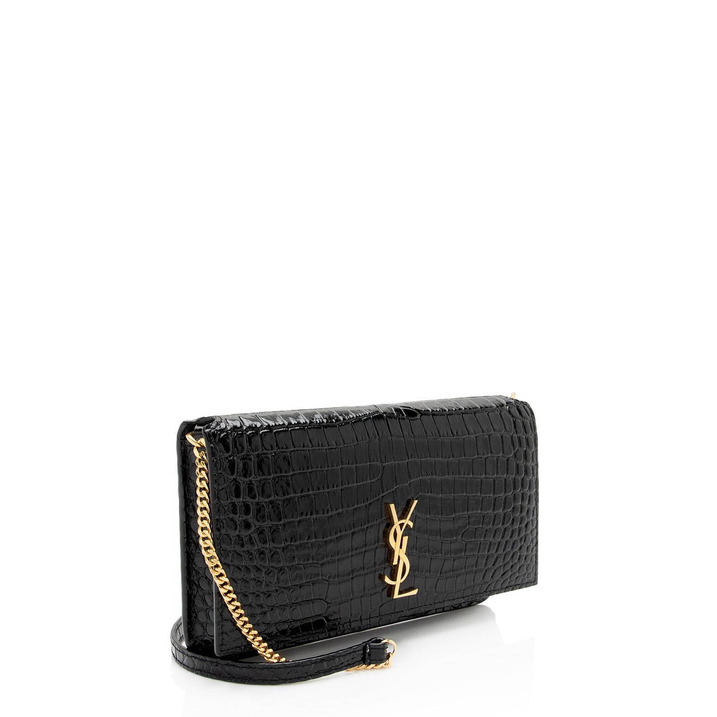 Saint Laurent Croc Embossed Monogram Phone Holder Shoulder Bag (SHF-EFRcxI)