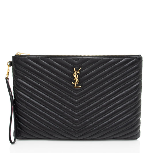 Saint Laurent Matelasse Calfskin Monogram Large Wristlet (SHF-Cxxp2w)