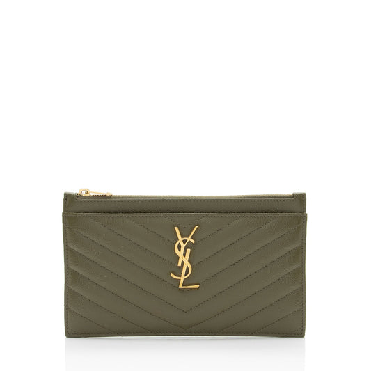 Saint Laurent Matelasse Grain de Poudre Monogram Bill Pouch (SHF-WzMbRm)