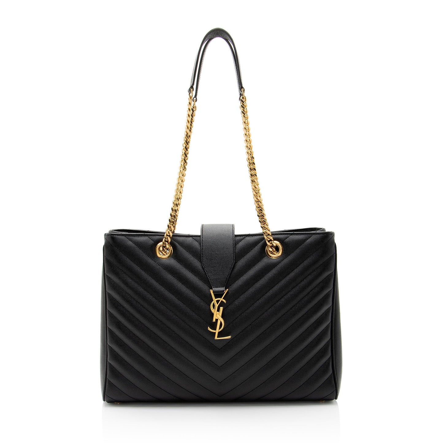 Saint Laurent Matelasse Grain de Poudre Monogram Chain Shopper Tote (SHF-0UWlSd)