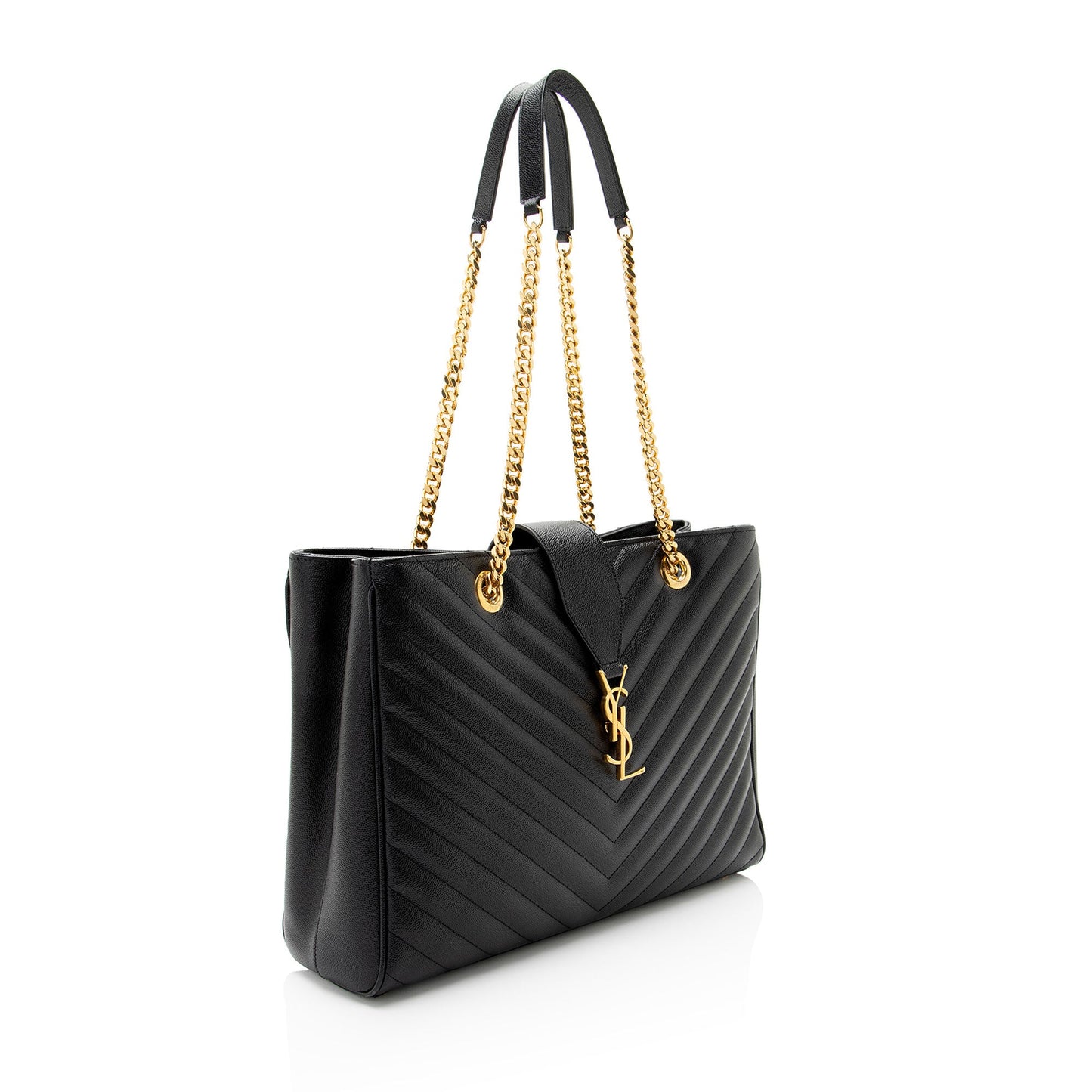 Saint Laurent Matelasse Grain de Poudre Monogram Chain Shopper Tote (SHF-0UWlSd)