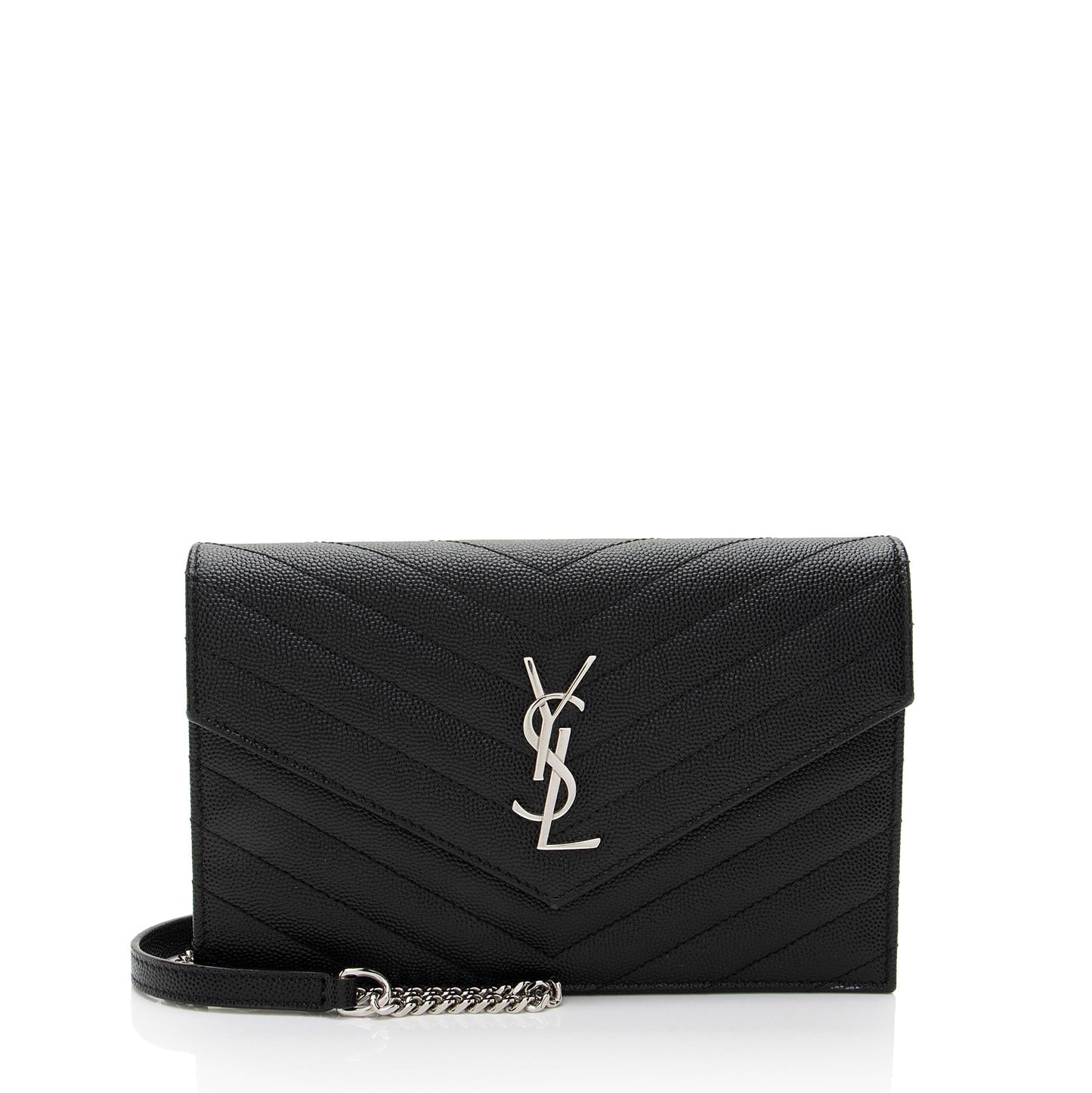 Saint Laurent Matelasse Grain de Poudre Monogram Envelope Chain Wallet (SHF-ywlquV)