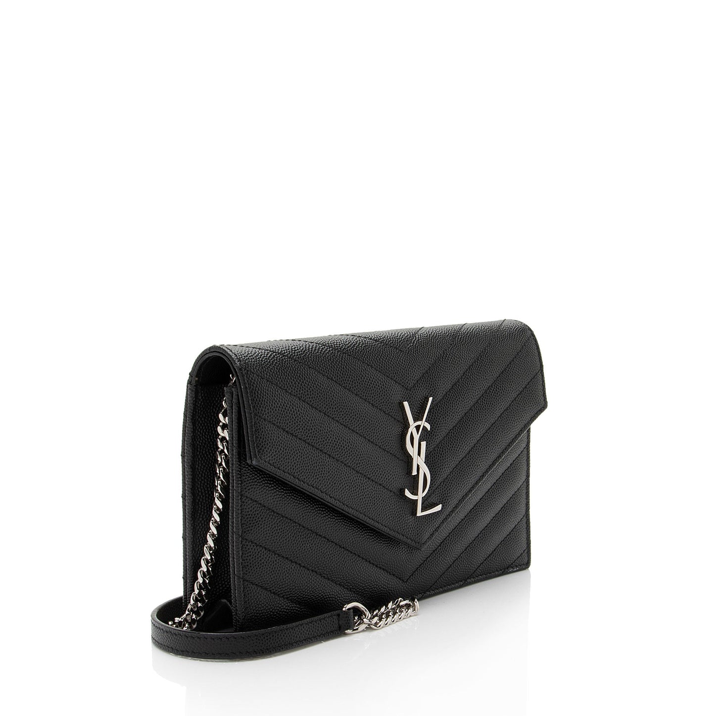 Saint Laurent Matelasse Grain de Poudre Monogram Envelope Chain Wallet (SHF-ywlquV)