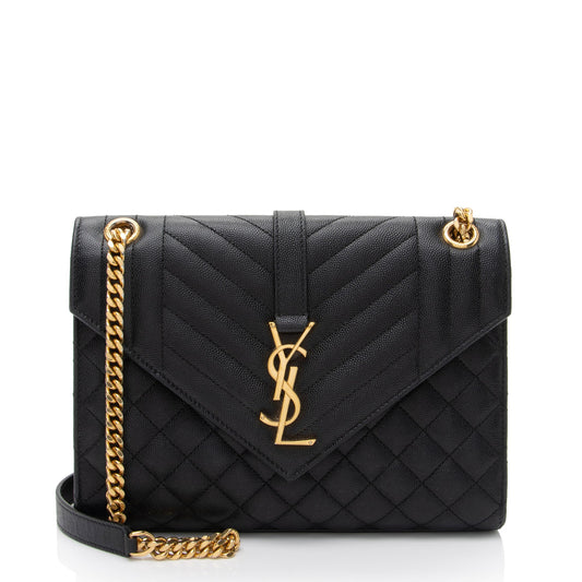 Saint Laurent Mixed Matelasse Grain de Poudre Monogram Medium Shoulder Bag (SHF-rmK6K7)