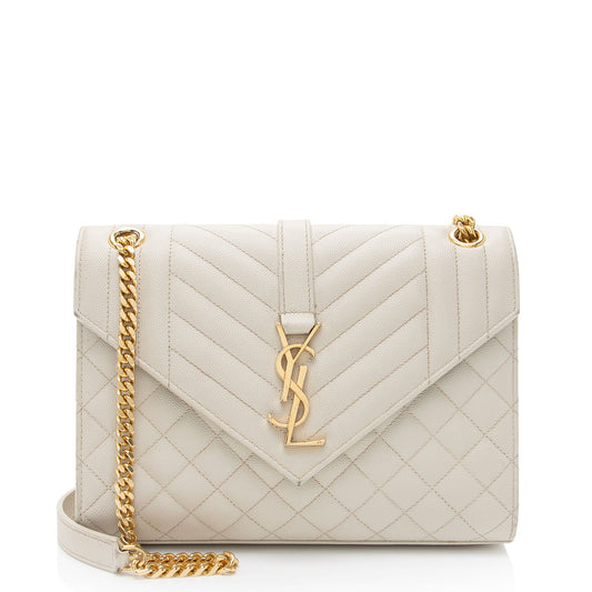 Saint Laurent Mixed Matelasse Grain de Poudre Monogram Medium Shoulder Bag (SHF-zIEuMS)