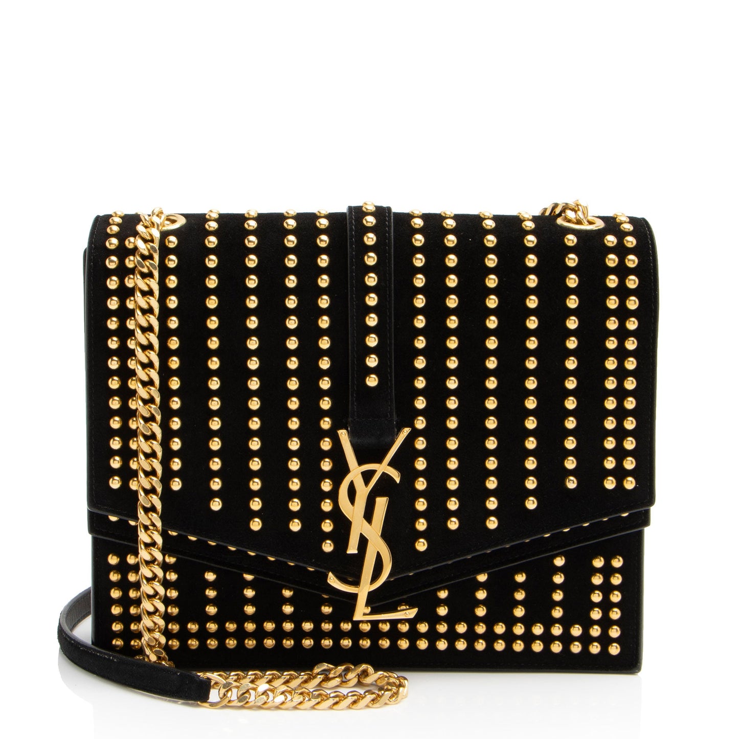 Saint Laurent Studded Suede Monogram Sulpice Medium Shoulder Bag (SHF-UVcBSf)