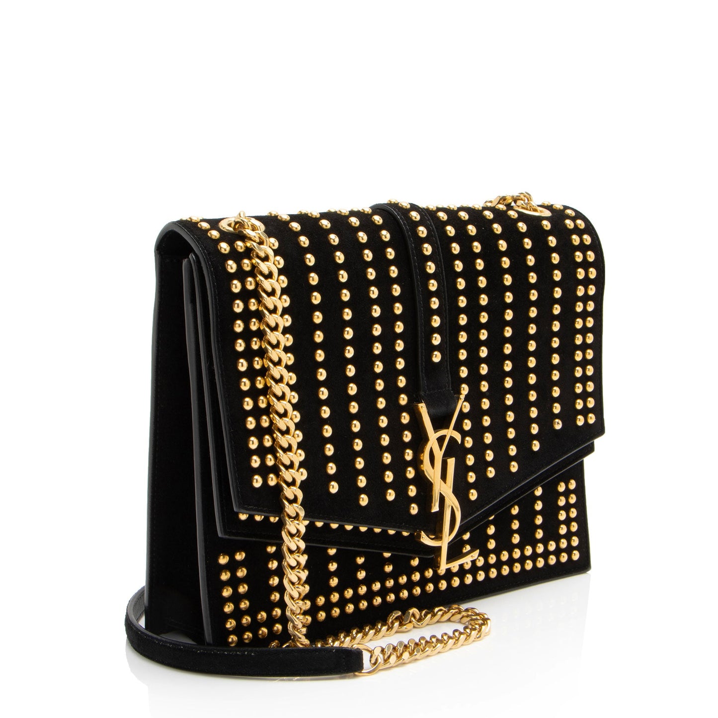 Saint Laurent Studded Suede Monogram Sulpice Medium Shoulder Bag (SHF-UVcBSf)
