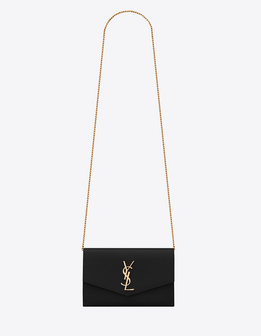 SAINT LAURENT UPTOWN CHAIN WALLET IN GRAIN DE POUDRE