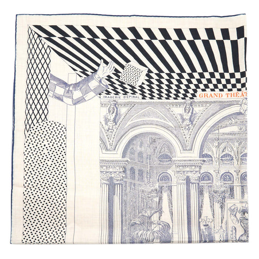 Hermes 140cm Cashmere And Silk Grand Theatre Nouveau Naturel/Marine/Noir