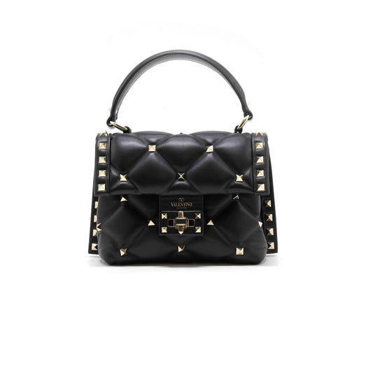 Valentino Black Quilted Leather Rock-stud Spike Handbag