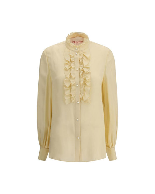 Valentino Silk Blouse with Pearl Accents Women Cream Shirts Cream