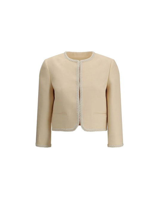 Valentino Cropped Braided Trim Jacket Women Cream Coats Cream