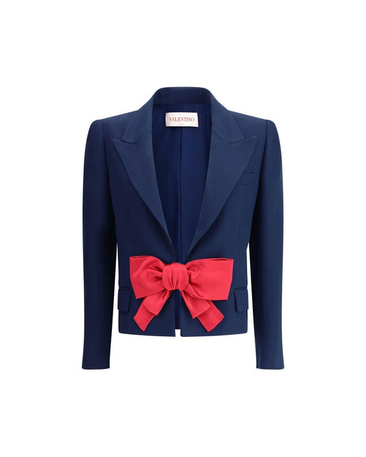 Valentino Cropped Blazer Bow Detail Women Blue Suits & Blazers Blue