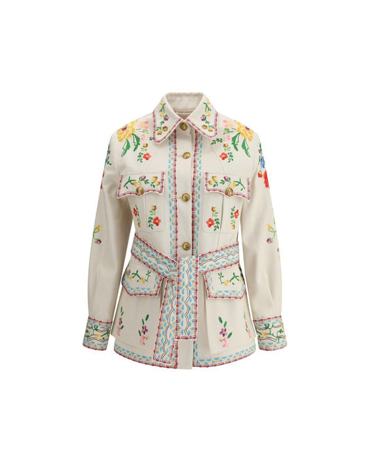 Valentino Floral Embroidered Belted Jacket Women Multicolor Coats Multicolor