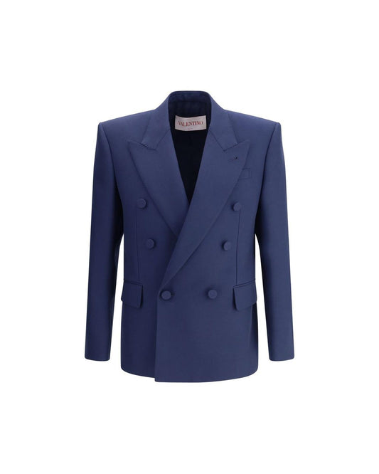 Valentino Double Breasted Blazer Men Blue Suits & Blazers Blue