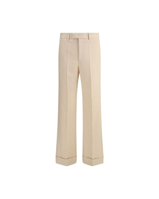 Valentino Wide Leg Trousers Cuffed Hem Men Beige Pants Beige