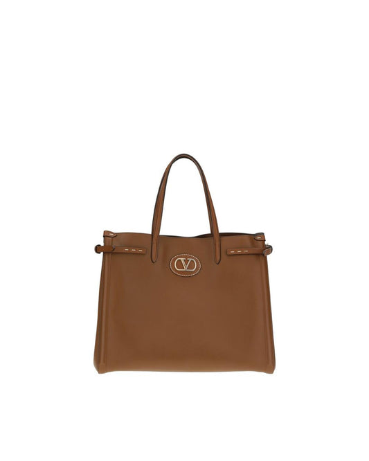 Valentino Garavani Roman Stud Medium Tote Leather Women Brown Handbags ONE SIZE Brown