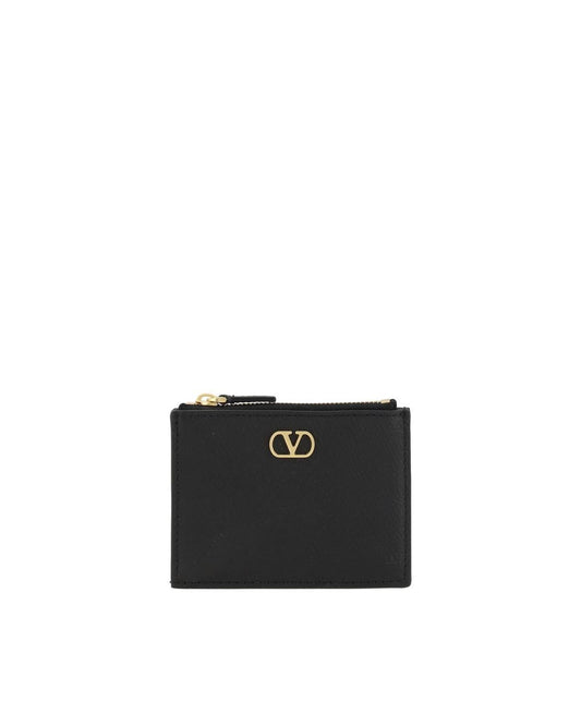 Valentino Garavani Rockstud Zip Coin Pouch Small Leather Wallet Women Black Wallets & Pouches ONE SIZE Black