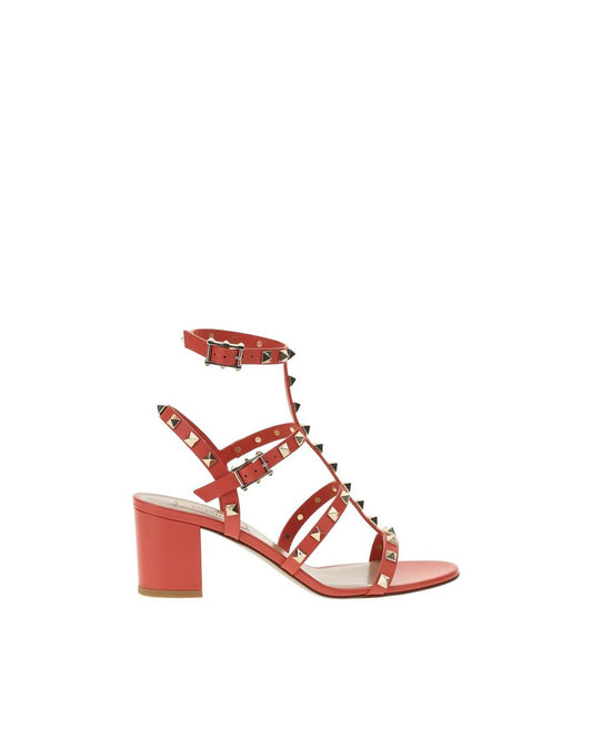 Valentino Garavani Rockstud Sandals Leather Low Heel Women Orange Orange