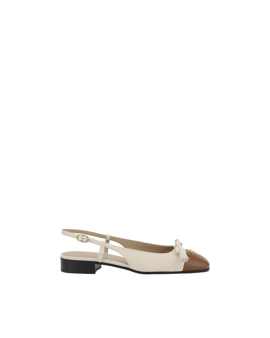 Valentino Garavani Leather Slingback Pumps Bow Detail Women Cream Flats Cream