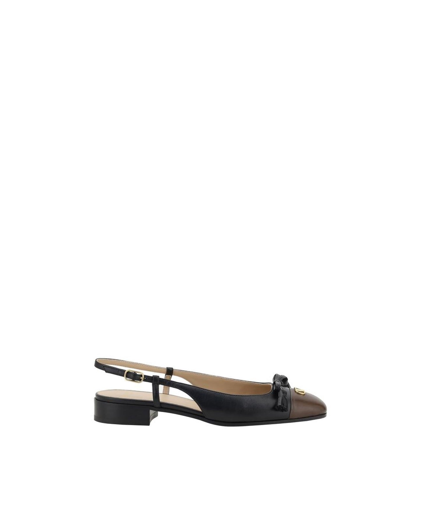 Valentino Garavani Leather Slingback Pumps Bow Detail Women Black Flats Black