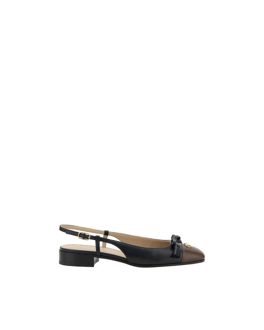 Valentino Garavani Leather Slingback Pumps Bow Detail Women Black Flats Black