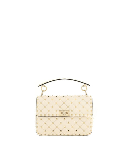 Valentino Garavani Rockstud Spike Leather Shoulder Bag with Studded Strap and Flap Closure ONE SIZE Cream