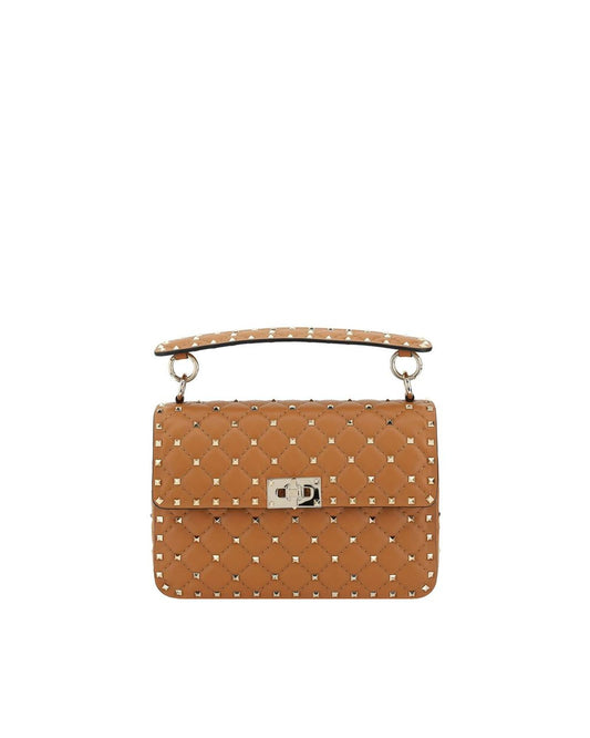 Valentino Garavani Rockstud Spike Leather Shoulder Bag with Studded Strap and Swivel Closure ONE SIZE Brown