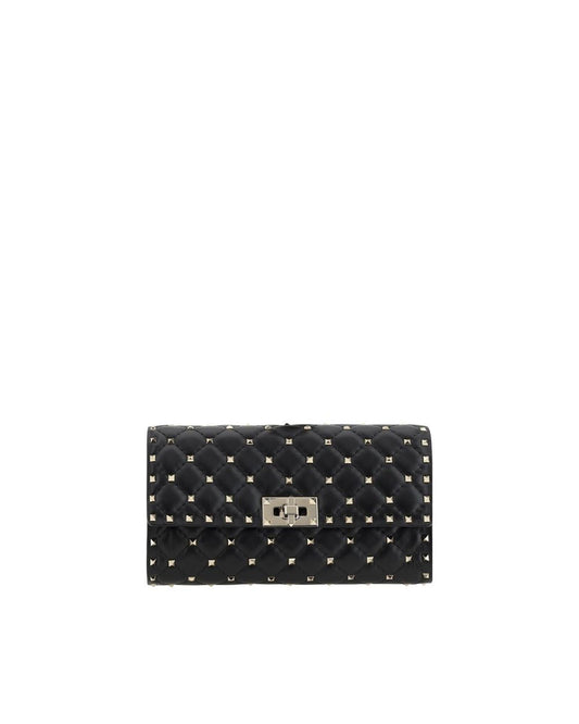 Valentino Garavani Rockstud Quilted Leather Clutch Women Black Shoulder Bags ONE SIZE Black