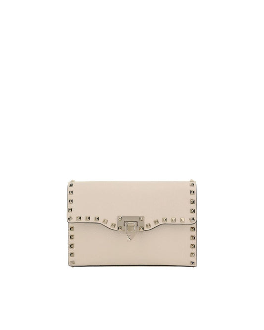 Valentino Garavani Rockstud Small Leather Shoulder Bag with Chain Strap ONE SIZE Cream