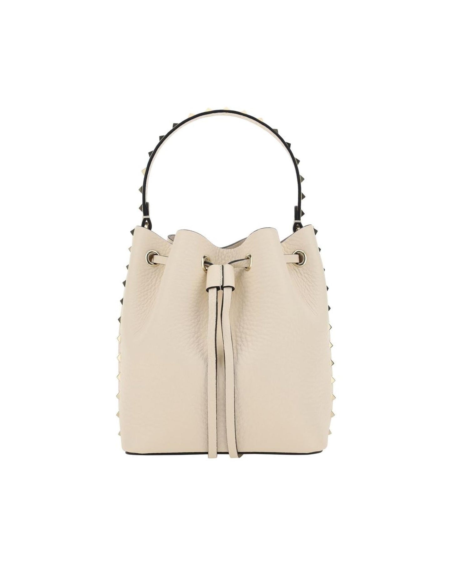 Valentino Garavani Sophisticated Drawstring Bucket Bag with Studded Handle and Monogram Detailing ONE SIZE Cream