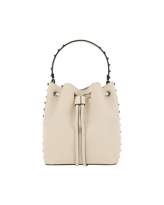 Valentino Garavani Sophisticated Drawstring Bucket Bag with Studded Handle and Monogram Detailing ONE SIZE Cream