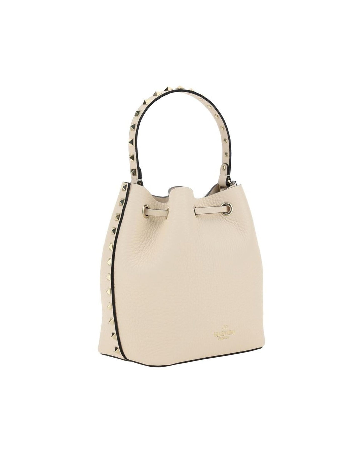 Valentino Garavani Sophisticated Drawstring Bucket Bag with Studded Handle and Monogram Detailing