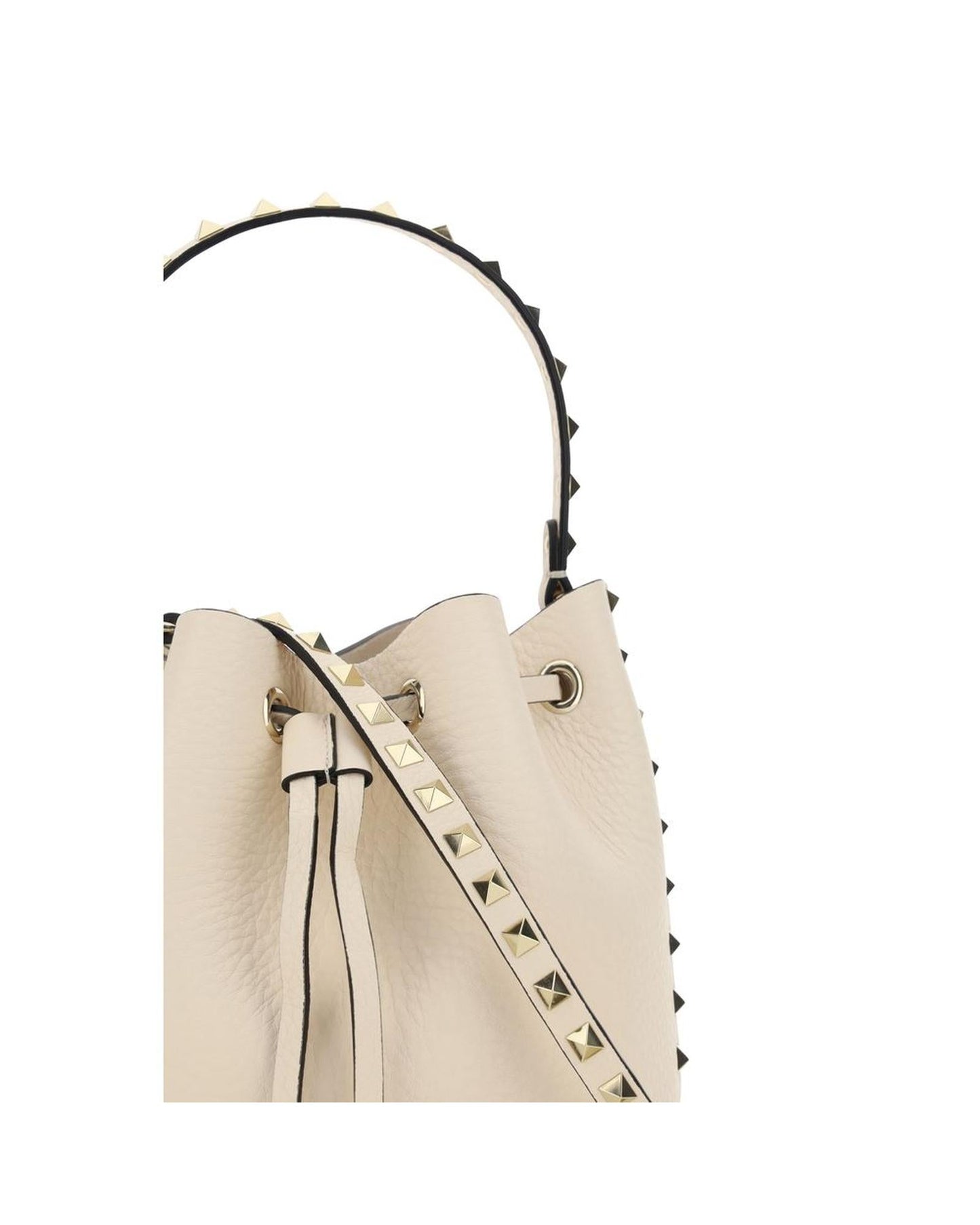 Valentino Garavani Sophisticated Drawstring Bucket Bag with Studded Handle and Monogram Detailing