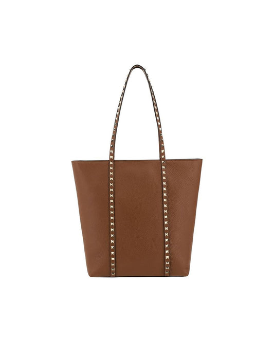 Valentino Garavani Garnet Leather Tote Bag with Rockstud Detailing ONE SIZE Brown