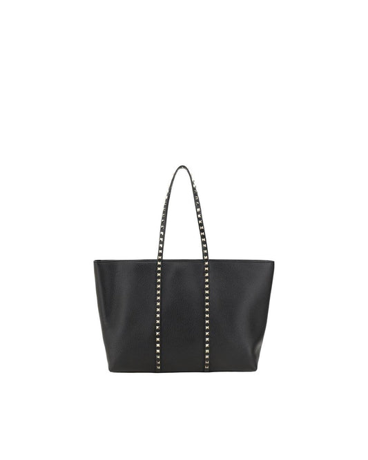 Valentino Garavani Rockstud Embellished Leather Tote Bag with Zipper Closure ONE SIZE Black