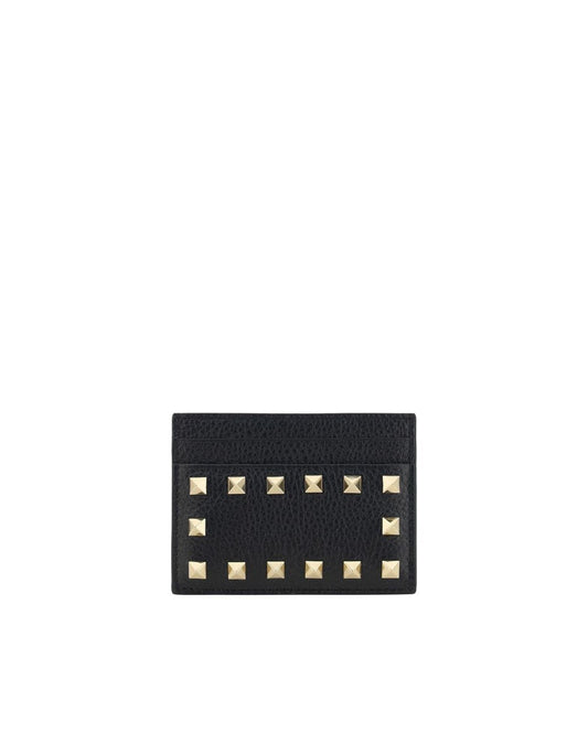 Valentino Garavani Rockstud Card Holder Black Leather Women Wallets & Pouches ONE SIZE Black