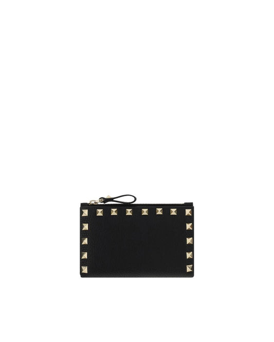 Valentino Garavani Rockstud Leather Card Holder with Studded Detailing and Monogram Women Black Wallets & Pouches ONE SIZE Black